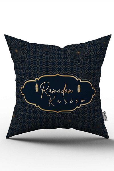 Cango Home Navy Blue Yellow Ramadan Themed Decorative Patterned Digital Printed Throw Pillow Cover CGH1295
