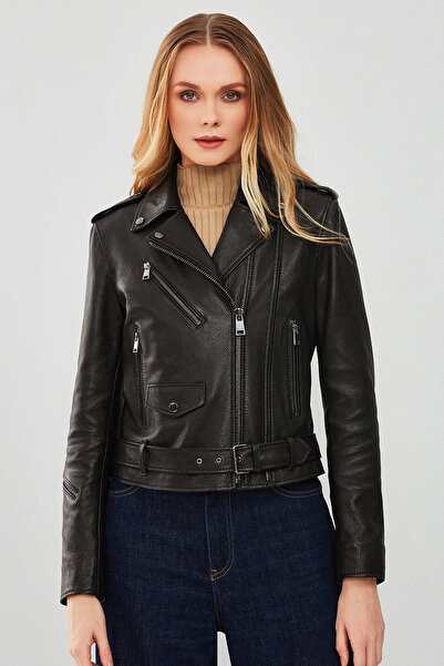 Derimod London Kadın Siyah Biker Deri Ceket 23wgd5146jb