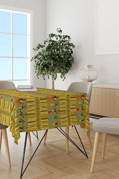 Cango Home Yellow Green African Style Patterned Digital Printed Tablecloth Cgh586-ms