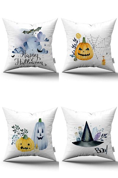 Cango Home Set de huse de pernă cu model de dovleac de Halloween portocaliu, imprimate digital, 4kmbs129
