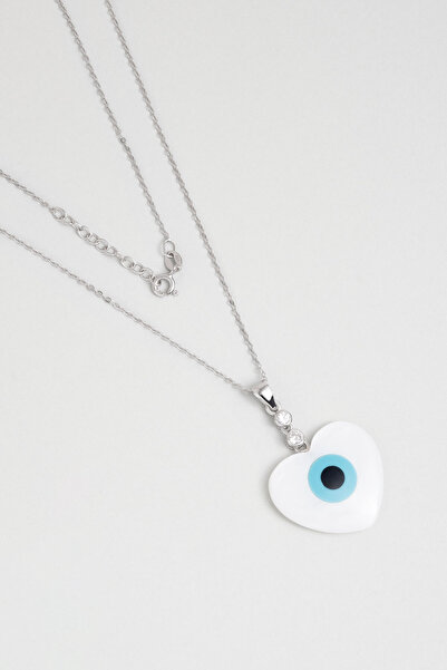 So CHIC... Nazar Kalbi 18 Ayar Beyaz Altın Kaplama 45 Cm Gümüş Kolye