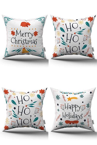 Cango Home Green Red New Year's Themed 4-Piece Throw Pillow Cover Set 4kmbs164