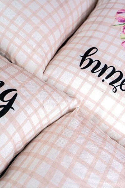 Cango Home Διπλής όψης Λευκή Κρέμα με Ανοιξιάτικο Θέμα Floral Σετ 4 θήκες με ψηφιακή εκτύπωση 4kmbs268