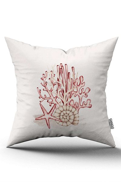 Cango Home Double Sided Red Cream Marine Patterned Digital Printed Throw Pillow Cover Cgh1136