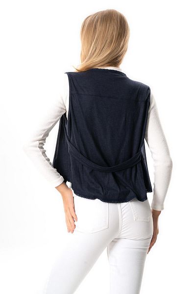 Eliş Şile Bezi Sleeveless Atlas Autumn and Winter Asymmetrical Cut Wool Viscose Vest Navy Blue Lcvt