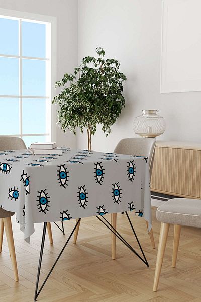 Cango Home Gray Blue Eye Patterned Tablecloth Cgh247-ms