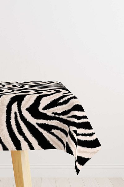 Cango Home Black Beige Zebra Patterned Digital Printed Tablecloth Cgh348-ms