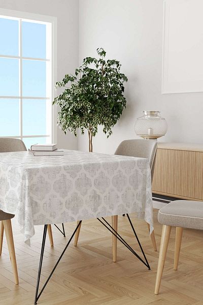Cango Home Alb Gri Decorativ Abstract Model Digital Printed Table Shirt Ylms103-ms
