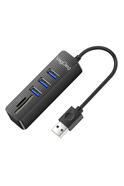 Veggieg USB 2.0 SD - MicroSD Kart Okuyucu ve 3 Port USB Çoklayıcı Hub
