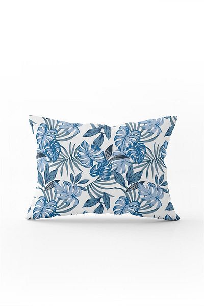 Cango Home Față de pernă cu două fețe, 35x50, albastru, alb, cu model de frunze tropicale - Cgh020-3550