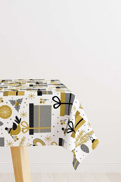 Cango Home Yellow Gray Christmas Themed Digital Printed Tablecloth Cgh841-ms