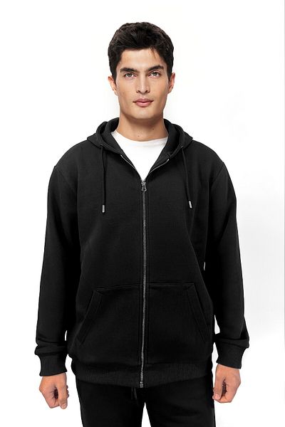 bilcee Men's Black Oversize Zippered Pocket Hooded Sweatshirt 7016