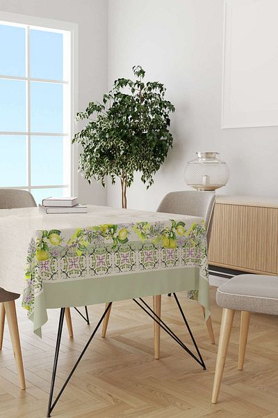 Cango Home Green Cream Decorative Lemon Patterned Digital Printed Tablecloth Cgh1083-ms