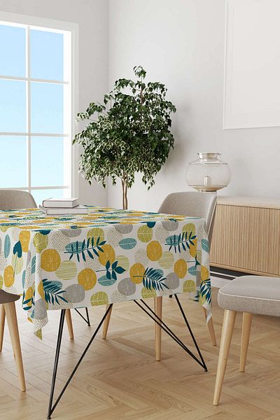Cango Home Green Yellow Decorative Leaf Patterned Digital Printed Tablecloth Cgh1197-ms