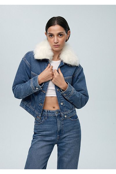 Mavi Jachetă Jeans Casey Iconic Indigo Blue Faux Fur 1110196 -88592