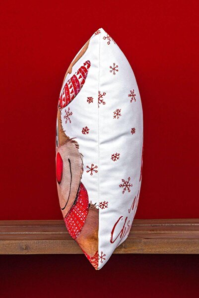 Cango Home Double Sided Red Deer New Year Themed Digital Printed Throw Pillow Cover -cgh1370-ct