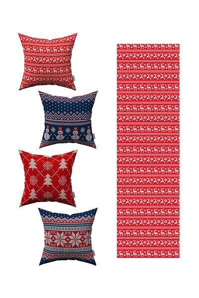 Cango Home Red New Year's Themed 4-Piece Throw Pillow Cover 1 Runner Set 4kmbs59-rs-03