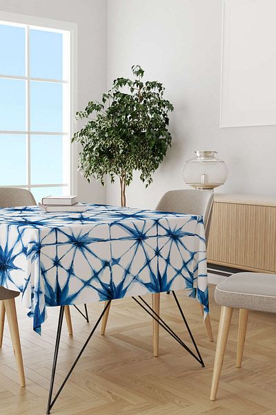 Cango Home Față de masă decorativă abstractă albastru alb Cgh187-ms