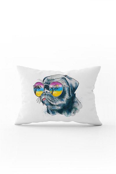 Cango Home Față de pernă cu două fețe, 35x50, albă, neagră, pentru câini, cu ochelari - Cgh042-3550