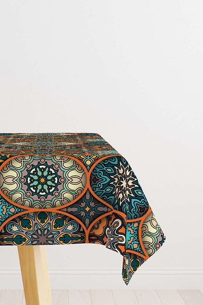 Cango Home Orange Retro Vintage Patterned Digital Printed Tablecloth Otyk007-ms