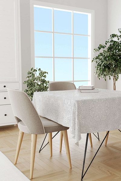 Cango Home White Black Ramadan Themed Decorative Mandala Patterned Digital Printed Tablecloth Cgh1297-ms