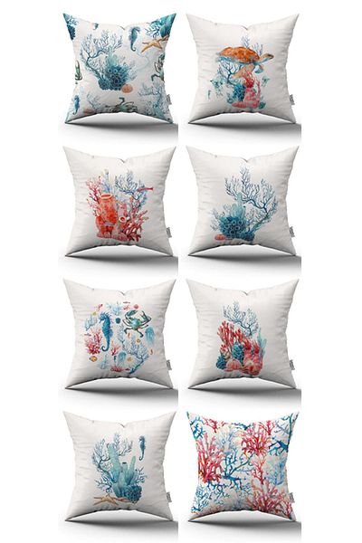 Cango Home Set de 8 huse de pernă cu model marin albastru portocaliu - 8kmbs278