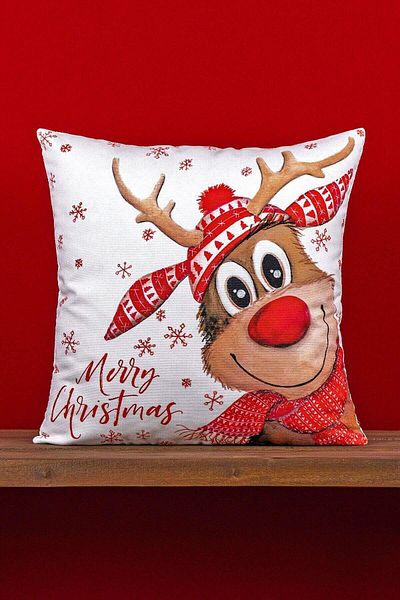 Cango Home Double Sided Red Deer New Year Themed Digital Printed Throw Pillow Cover -cgh1370-ct