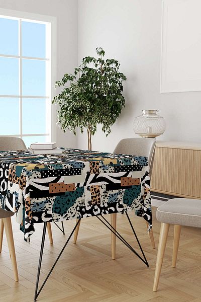 Cango Home Кафява синя модерна покривка за маса с леопардов мотив, дигитален печат, Cgh354-ms
