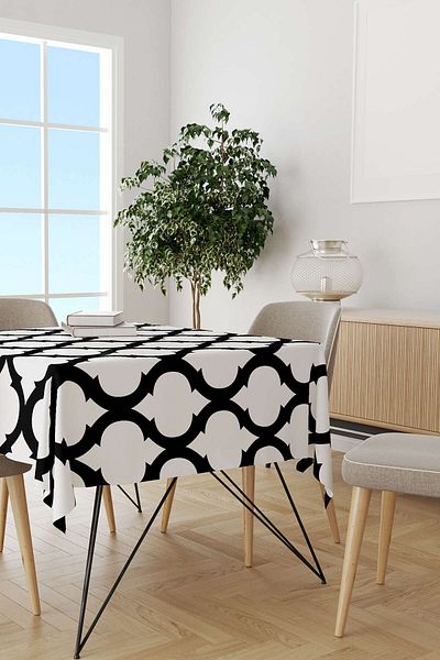 Cango Home Black and White Modern Geometric Patterned Digital Printed Tablecloth Otyk531-ms
