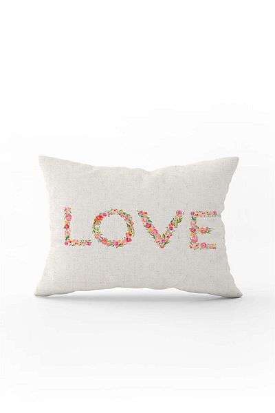 Cango Home Cream Multi-Colored Floral Love Written Digital Printed Throw Pillow Cover Cgh1031-3550 Double Sided Printed