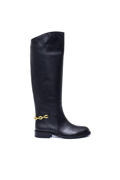 Sofia Baldi CHAIN SİYAH HAKİKİ DERİ Kadın DÜZ ÇİZME
