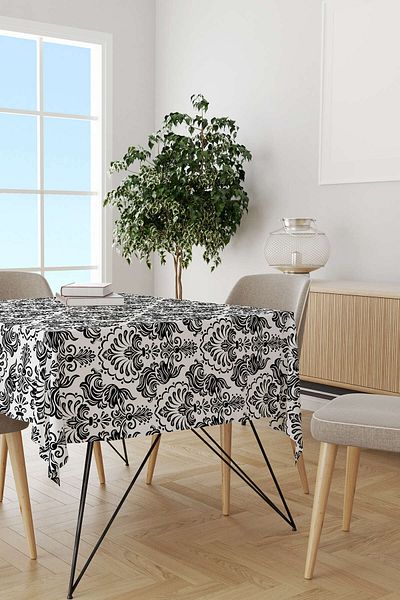 Cango Home Black and White Ethnic Damask Patterned Desktop Cgh343-ms