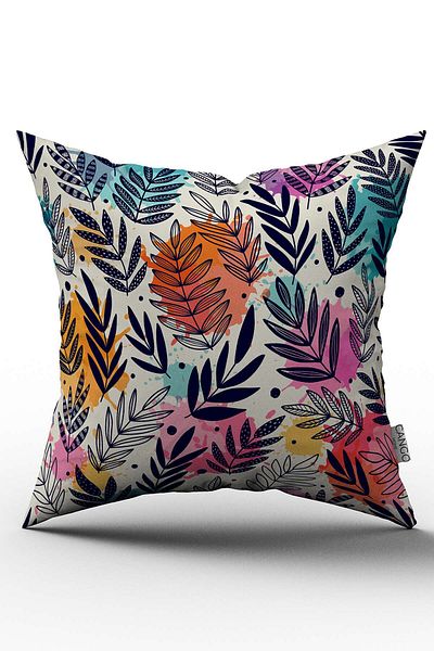Cango Home Husă de pernă cu model de frunze multicolore crem - Cgh063