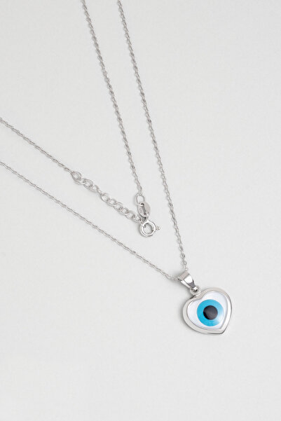 So CHIC... Kalp Nazarı 18 Ayar Beyaz Altın Kaplama 43 Cm Gümüş Kolye