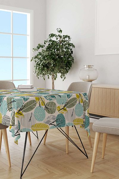 Cango Home Green Yellow Decorative Leaf Patterned Digital Printed Tablecloth Cgh1200-ms