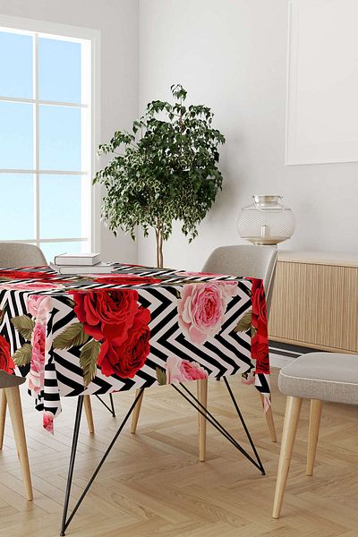 Cango Home Red Pink Flower Patterned Digital Printed Tablecloth Otyk471-ms