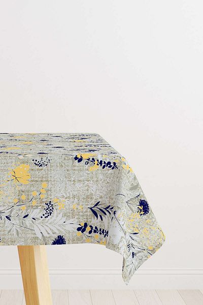 Cango Home Navy Blue Yellow Floral Tablecloth Cgh075-ms