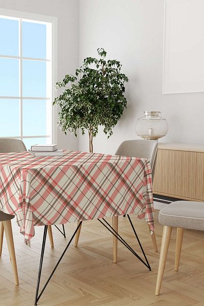 Cango Home Pink Brown Checkered Tablecloth Cgh202-ms