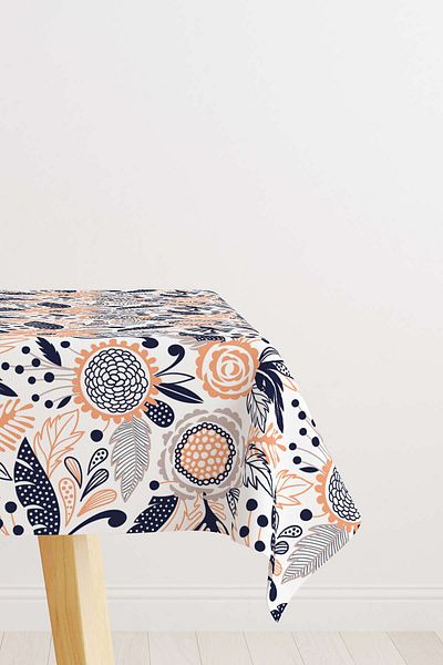 Cango Home Pink Navy Blue Floral Patterned Digital Printed Tablecloth Cgh601-ms