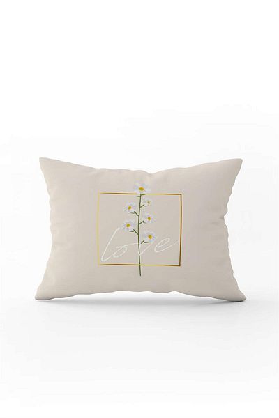 Cango Home Husă de pernă cremă Love Written cu model de flori imprimată digital Cgh1012-3550 imprimată pe două fețe
