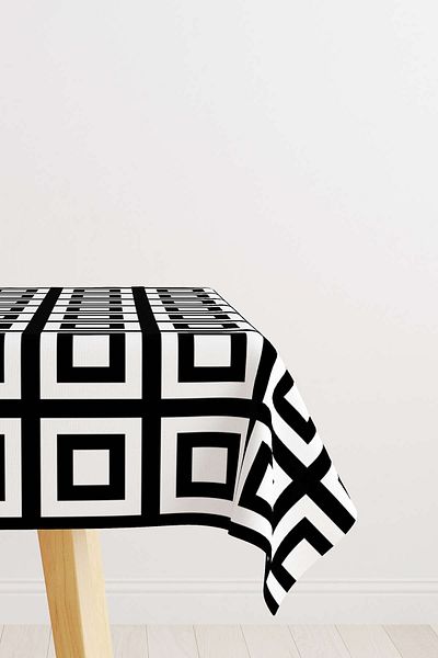 Cango Home Alb Negru Modern Geometric Patrat Model Digital Imprimat Masă Otyk558-ms