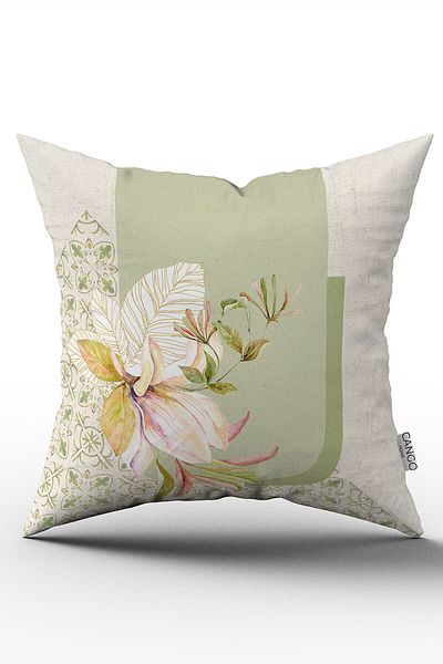 Cango Home Double Sided Green Cream Decorative Floral Pattern Digital Printed Throw Pillow Cover Cgh1075
