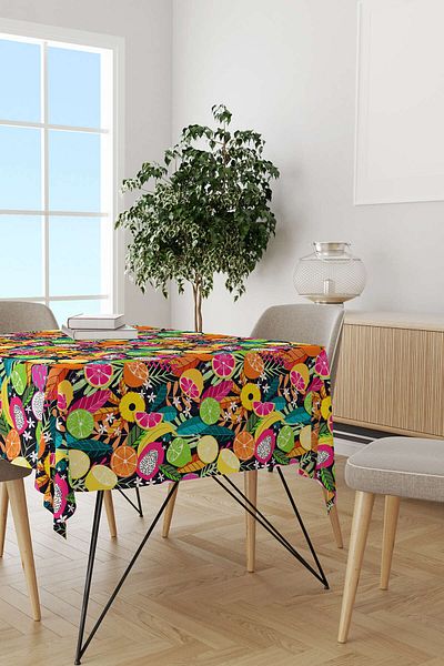 Cango Home Yellow Multicolor Fruit Patterned Digital Printed Tablecloth Cgh1101-ms