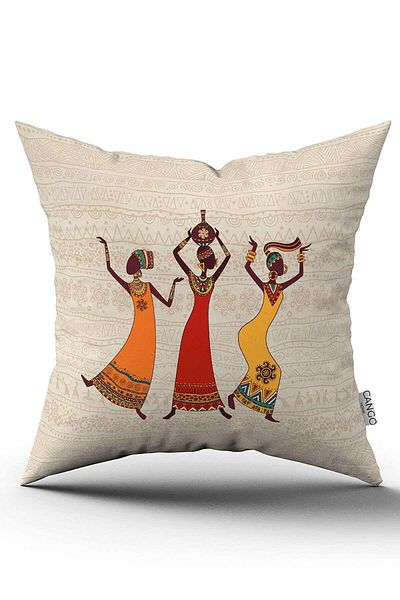 Cango Home Cream Ethnic African Woman Figured Digital Printed Throw Pillow Pillow Case -CGH1258-2