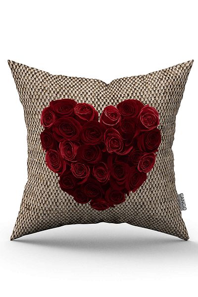 Cango Home Red Brown Heart Patterned Digital Printed Throw Pillow Cover Cgh1009