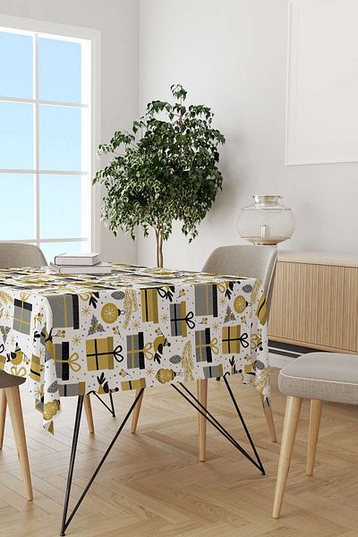 Cango Home Yellow Gray Christmas Themed Digital Printed Tablecloth Cgh841-ms