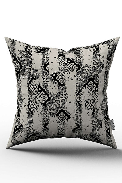Cango Home Чорна кремова подушка з дамаським візерунком - Cgh099