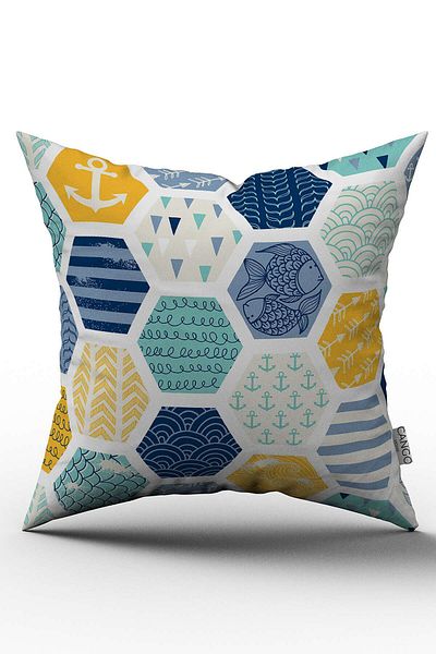 Cango Home Double Sided Yellow Blue Marine Patterned Throw Pillow Pillow Case - Cgh079-ct