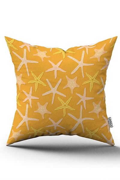 Cango Home Double Sided Yellow Cream Marine Patterned Digital Printed Throw Pillow Cover Cgh1163
