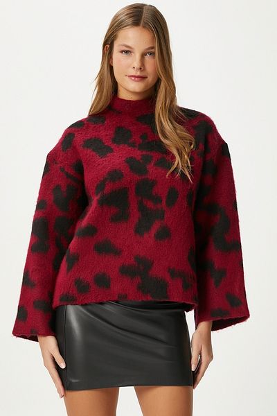 Ritnice Pulover de damă Fever Feather Burgundy cu gât rosu